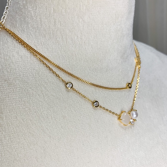 New: Gold Vermeil Chalcedony Stone Layered Necklace - Picture 10 of 12